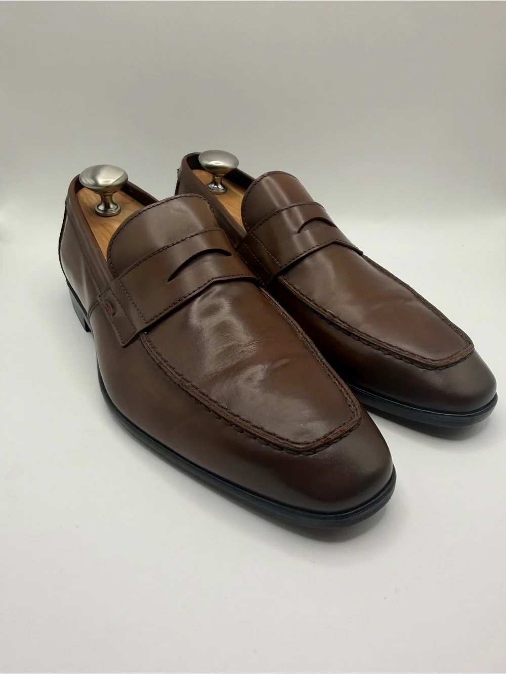 Bruno Magli Calabria Cognac Leather Penny Loafers Men’s 7.5 M Italy Dress Shoes
